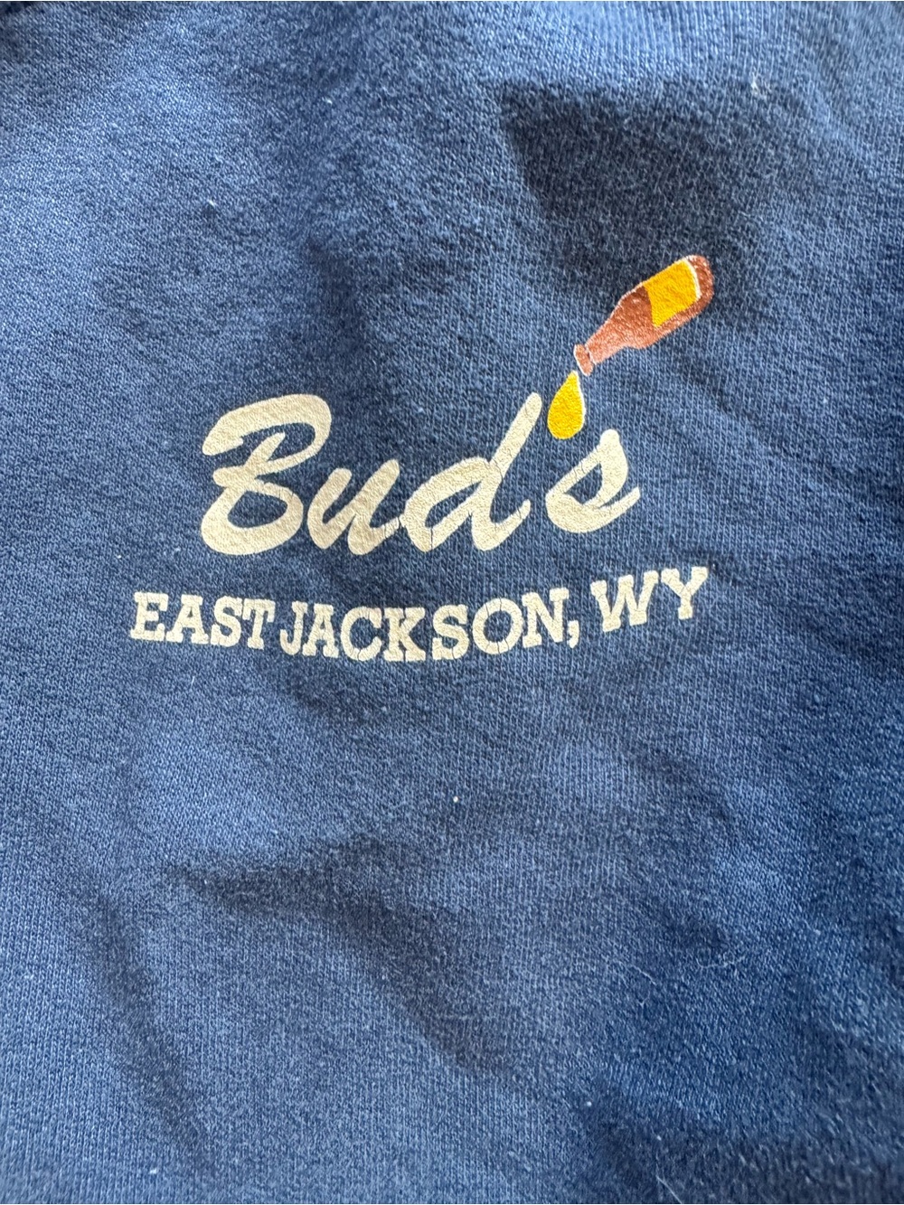 Bud's East Jackson WY Beer Vintage Navy Sweatshirt Hoodie - Picture 3 of 6